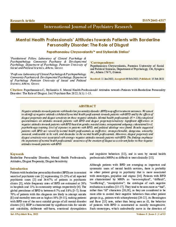 (PDF) Mental Health Professionals' Attitudes towards Patients with ...