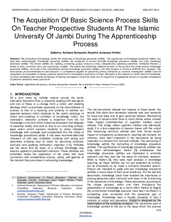 (PDF) The Acquisition Of Basic Science Process Skills On Teacher ...