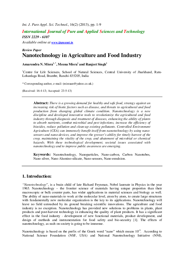 (PDF) Nanotechnology in Agriculture and Food Industry