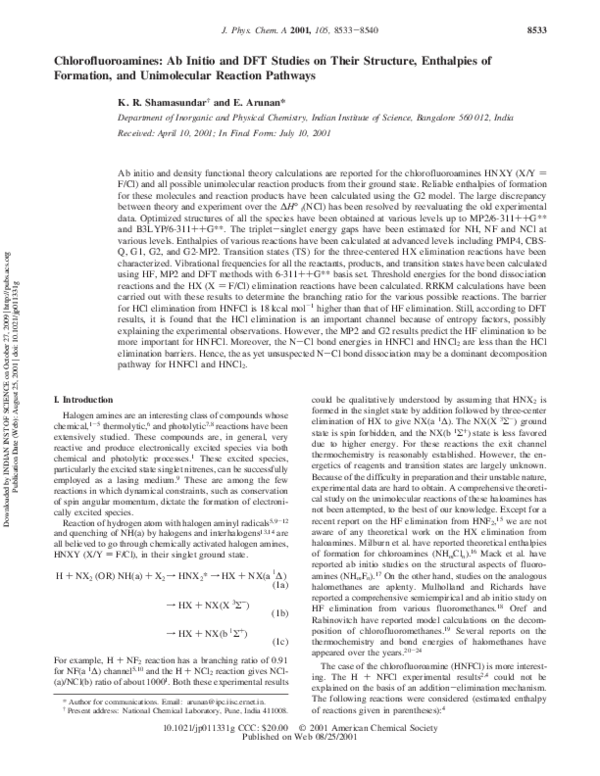 (PDF) Chlorofluoroamines: Ab Initio and DFT Studies on Their Structure ...