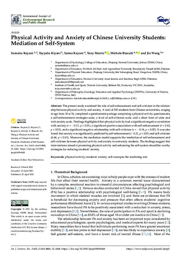 (PDF) Physical Activity and Anxiety of Chinese University Students ...