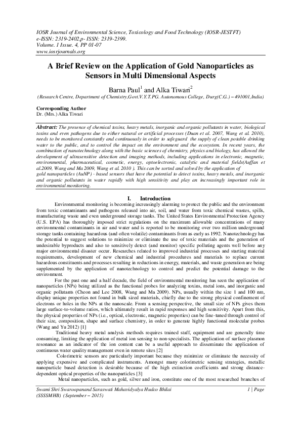 (PDF) A Brief Review on the Application of Gold Nanoparticles as ...