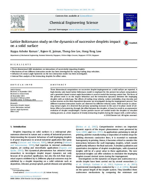 (PDF) Lattice Boltzmann study on the dynamics of successive droplets ...