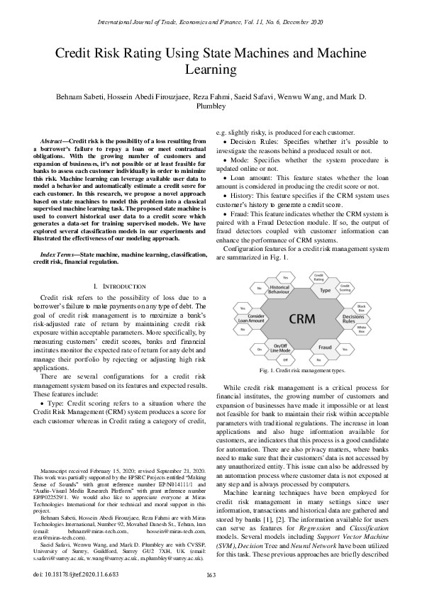 (PDF) Credit Risk Rating Using State Machines and Machine Learning