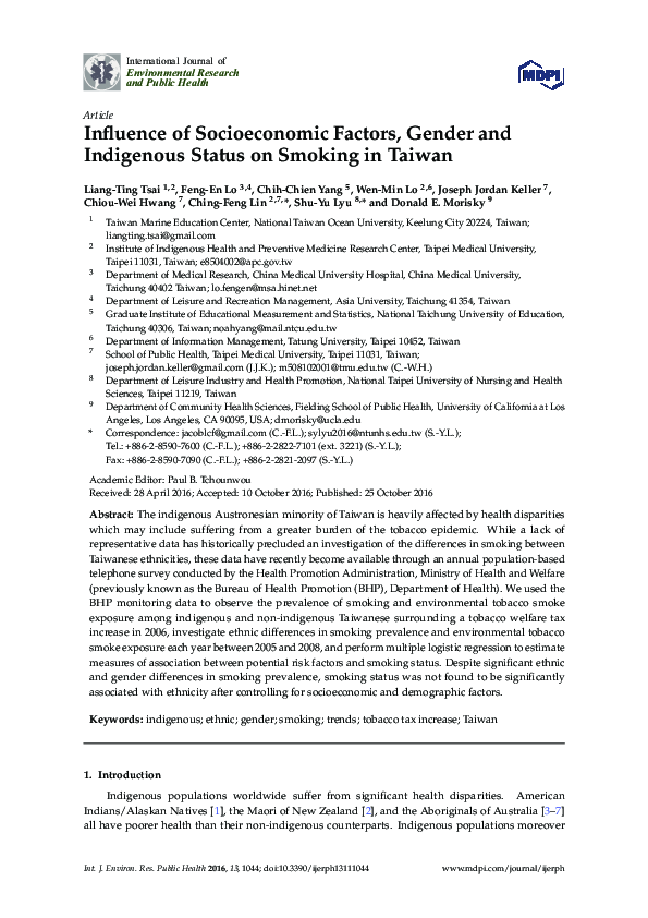 (PDF) Influence of Socioeconomic Factors, Gender and Indigenous Status ...