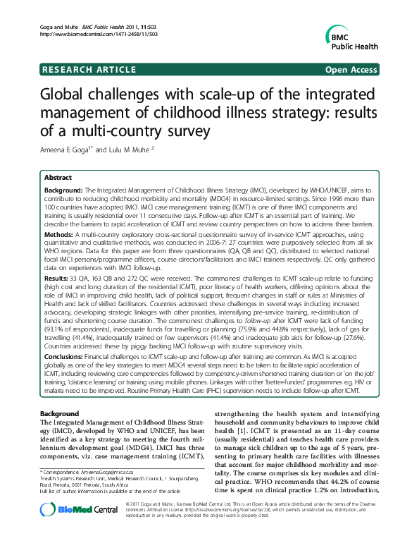 (PDF) Global challenges with scale-up of the integrated management of ...