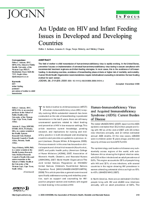 (PDF) An Update on HIV and Infant Feeding Issues in Developed and ...