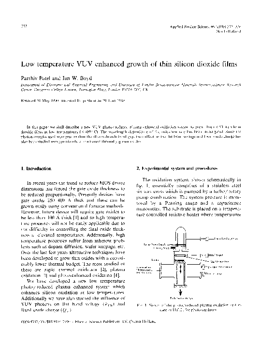 (PDF) Low temperature VUV enhanced growth of thin silicon dioxide films