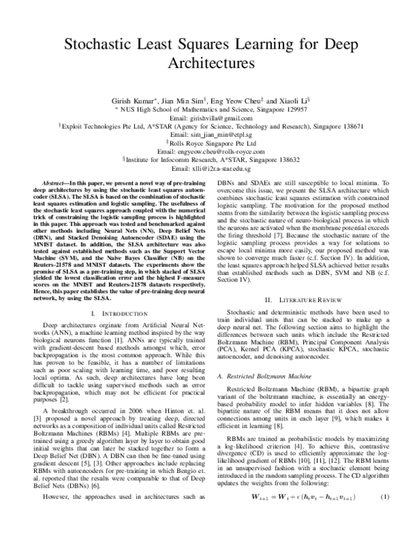 (PDF) Stochastic Least Squares Learning for Deep Architectures
