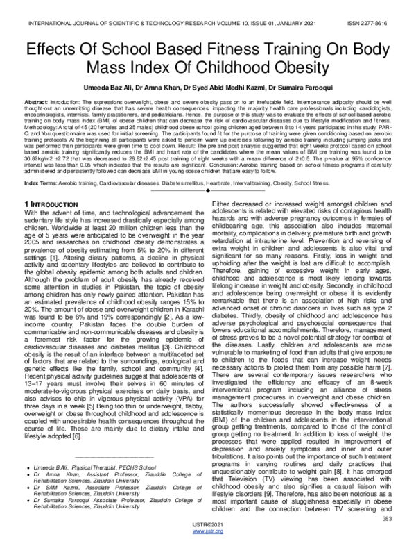 (PDF) Effects Of School Based Fitness Training On Body Mass Index Of ...