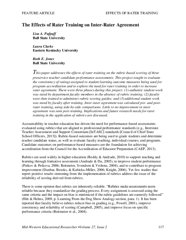 (PDF) The Effects of Rater Training on Inter-Rater Agreement