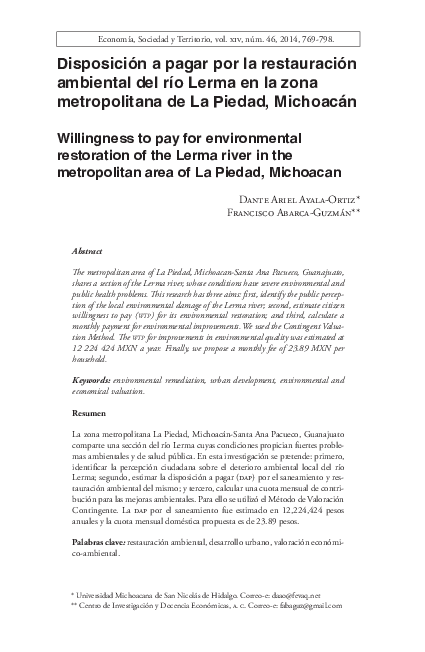 (PDF) Willingness to pay for environmental restoration of the Lerma ...