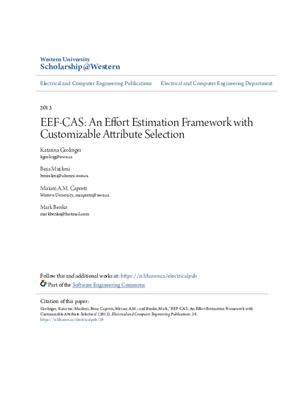 (PDF) EEF-CAS: An Effort Estimation Framework with Customizable ...