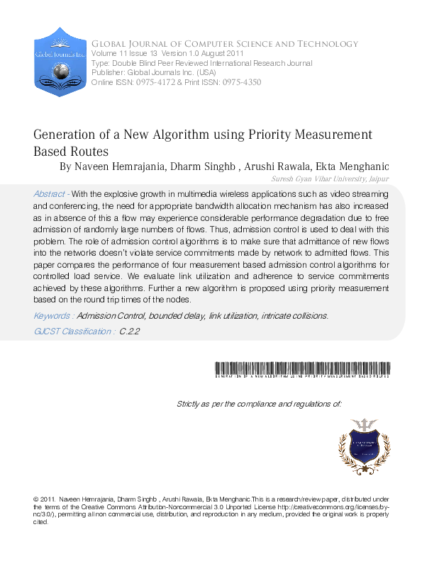 (PDF) Generation of a New Algorithm using Priority Measurement Based Routes
