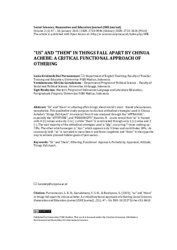 (PDF) “Us” and “Them” in Things Fall Apart by Chinua Achebe: A Critical ...