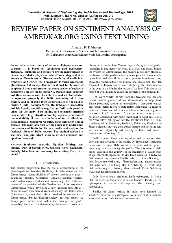 (PDF) Review Paper on Sentiment Analysis of AMBEDKAR.ORG Using Text Mining