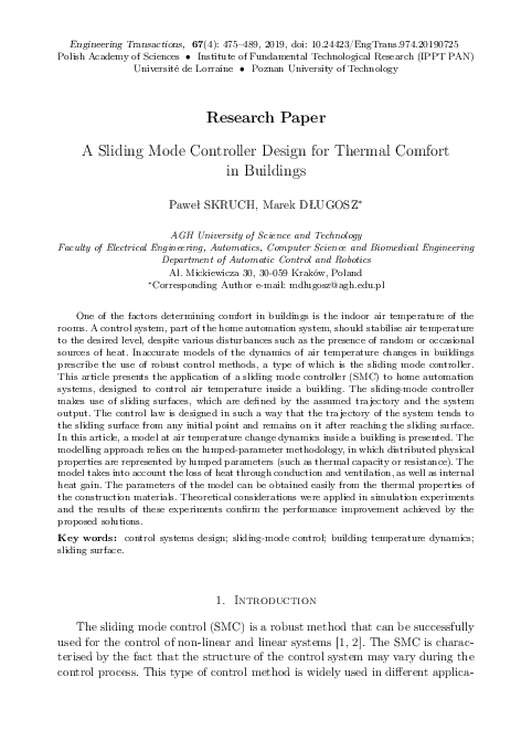 (PDF) A Sliding Mode Controller Design for Thermal Comfort in Buildings