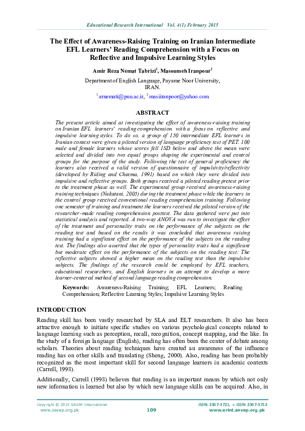 (PDF) The Effect of Awareness-Raising Training on Iranian Intermediate ...