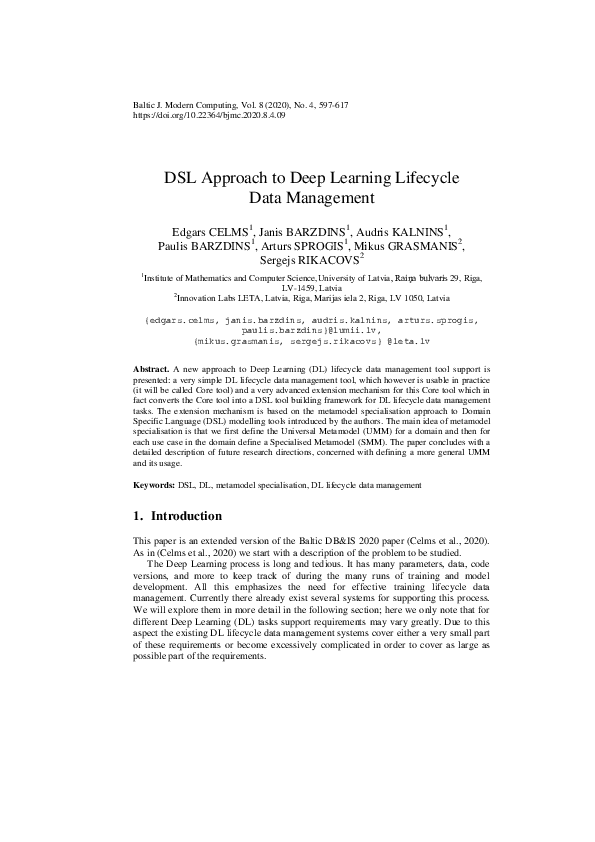 (PDF) DSL Approach to Deep Learning Lifecycle Data Management