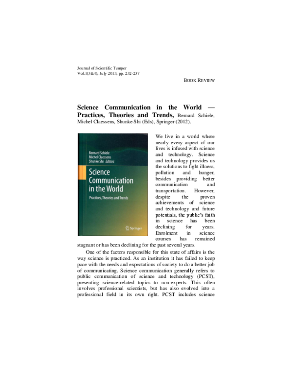 (PDF) Science Communication in the World: Practices, Theories and Trends