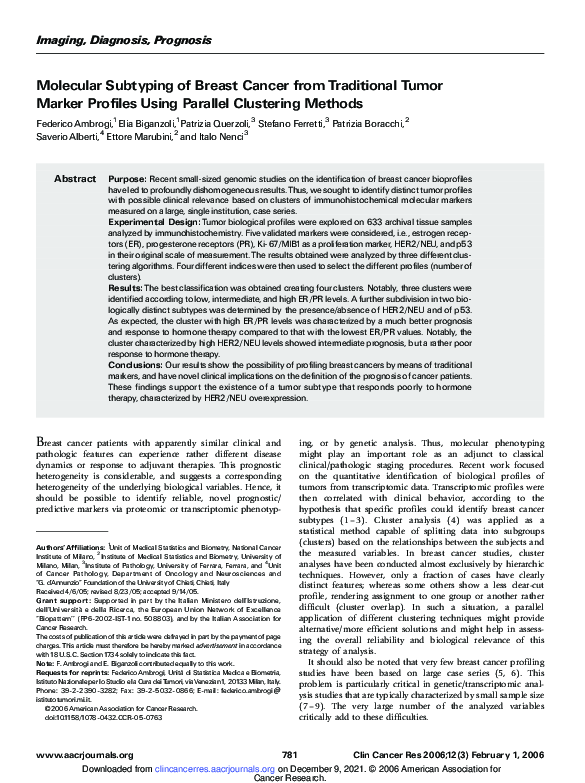 (PDF) Molecular Subtyping of Breast Cancer fromTraditional Tumor Marker ...