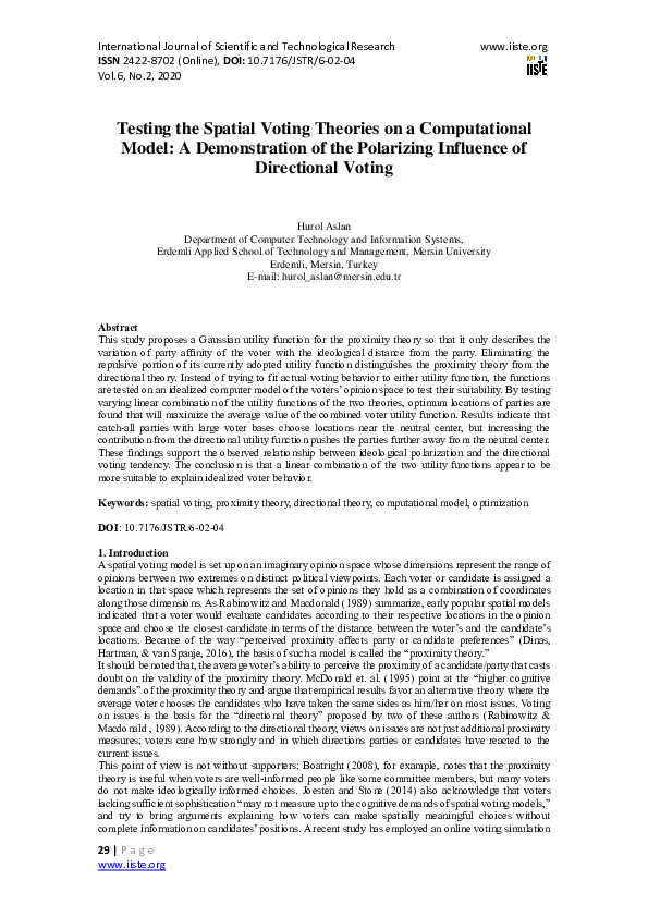 (PDF) Testing the Spatial Voting Theories on a Computational Model: A ...