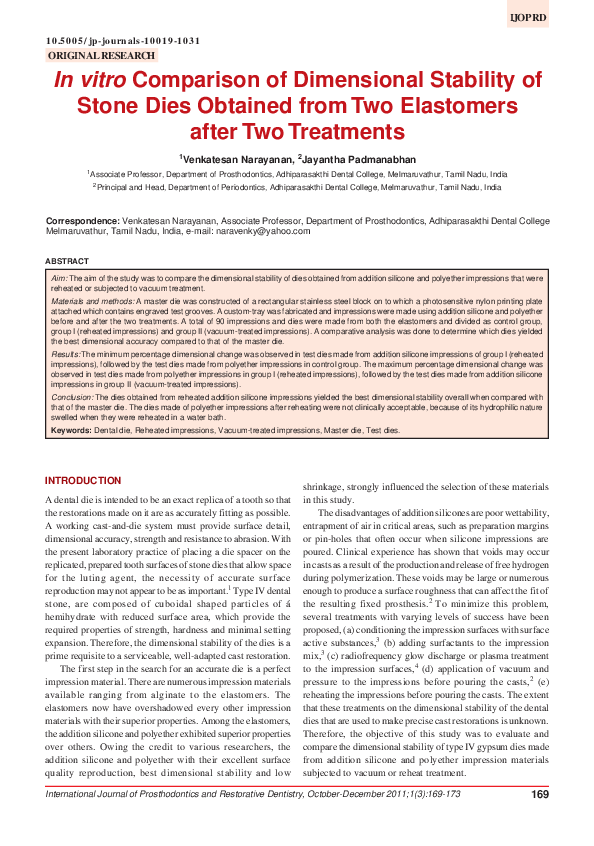 (PDF) In vitro Comparison of Dimensional Stability of Stone Dies ...