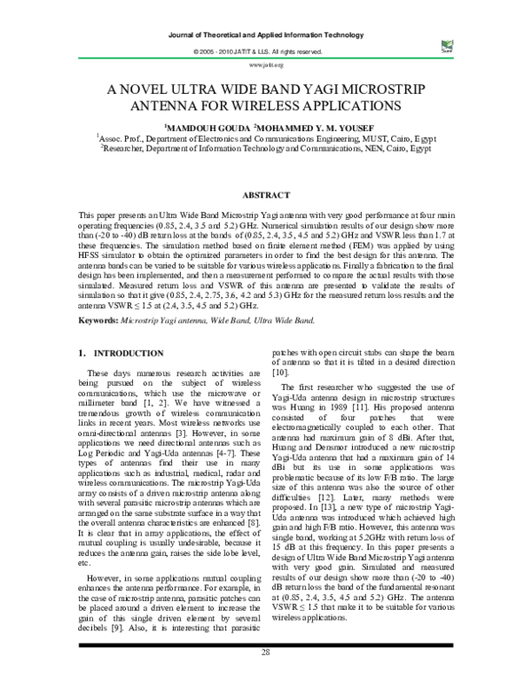 (PDF) A Novel Ultra Wide Band Yagi Microstrip Antenna for Wireless ...