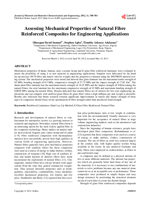 (PDF) Assessing Mechanical Properties of Natural Fibre Reinforced ...