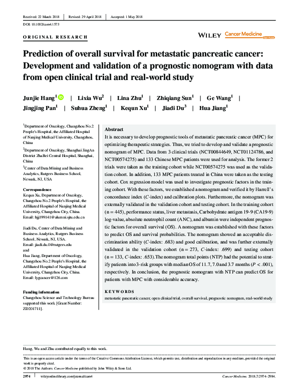 (PDF) Prediction of overall survival for metastatic pancreatic cancer ...