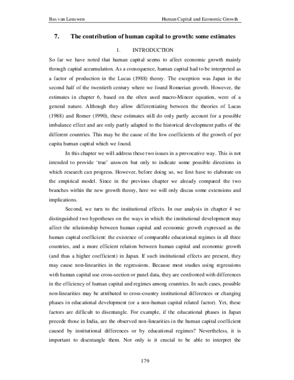 (PDF) The contribution of human capital to growth : some estimates 1