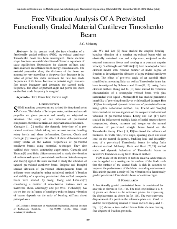 (PDF) Free Vibration Analysis of A Pretwisted Functionally Graded ...
