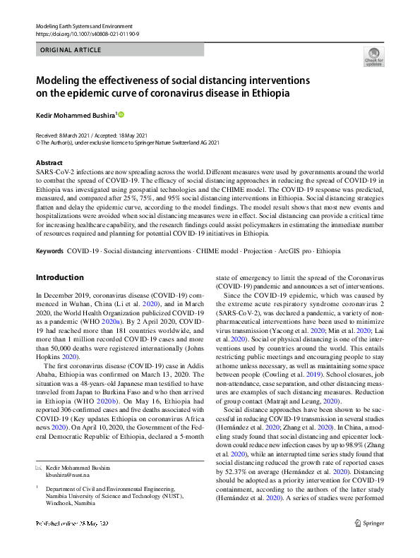 (PDF) Modeling the effectiveness of social distancing interventions on ...