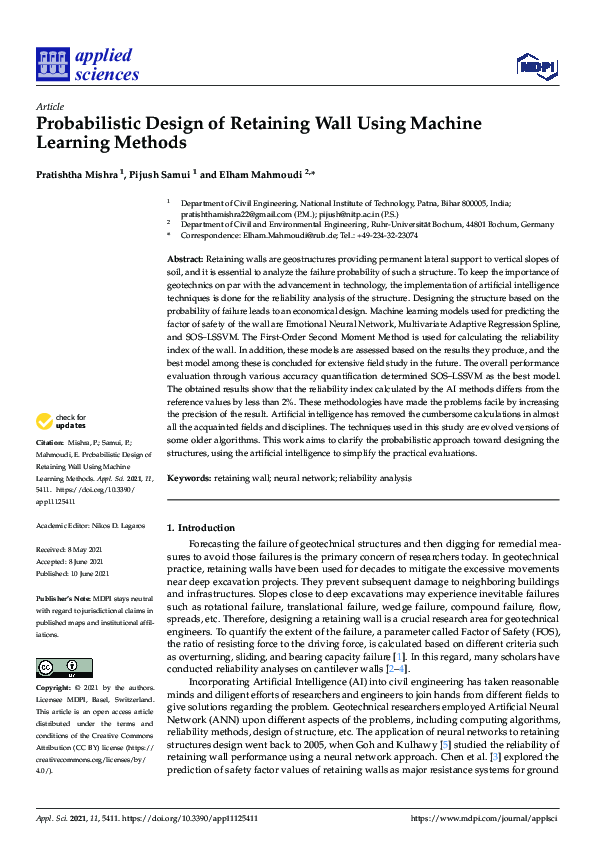 (PDF) Probabilistic Design of Retaining Wall Using Machine Learning Methods