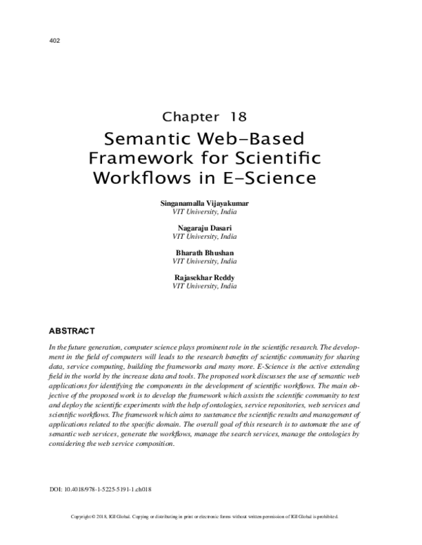 (PDF) Semantic Web-Based Framework for Scientific Workflows in E-Science