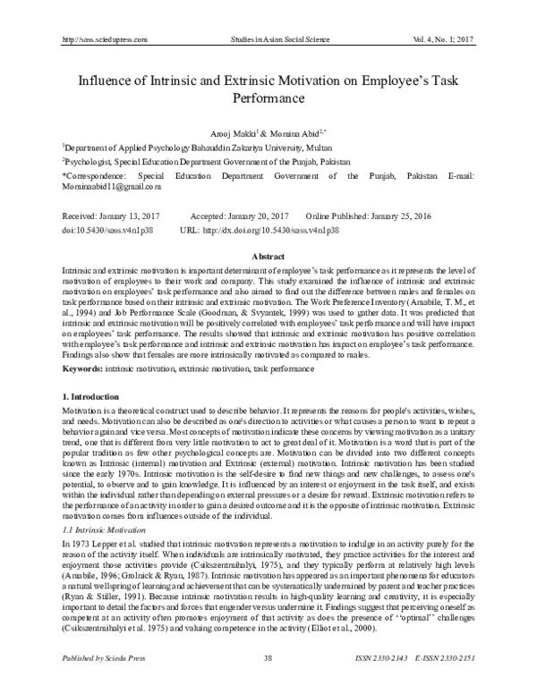 (PDF) Influence of Intrinsic and Extrinsic Motivation on Employee’s ...