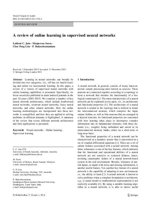 (PDF) A review of online learning in supervised neural networks ...