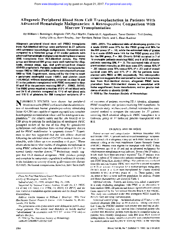 (PDF) Allogeneic peripheral blood stem cell transplantation in patients ...