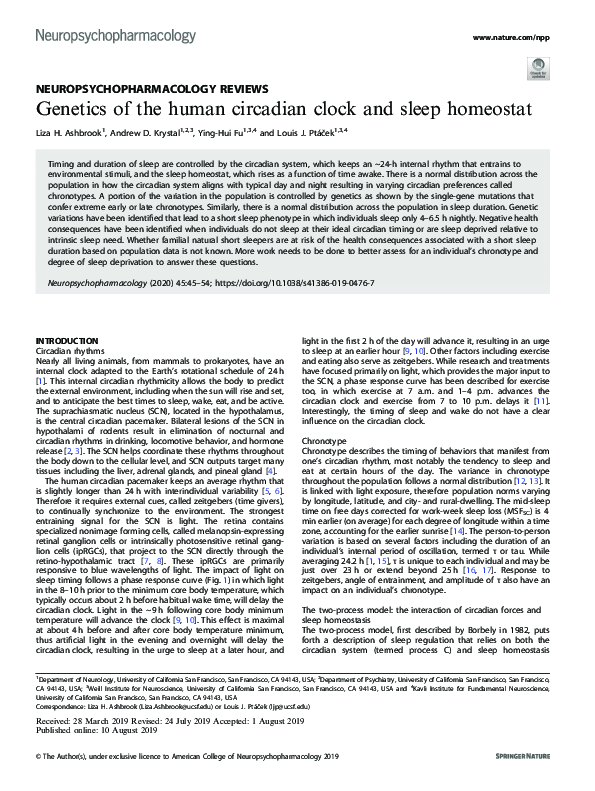 (PDF) Genetics of the human circadian clock and sleep homeostat