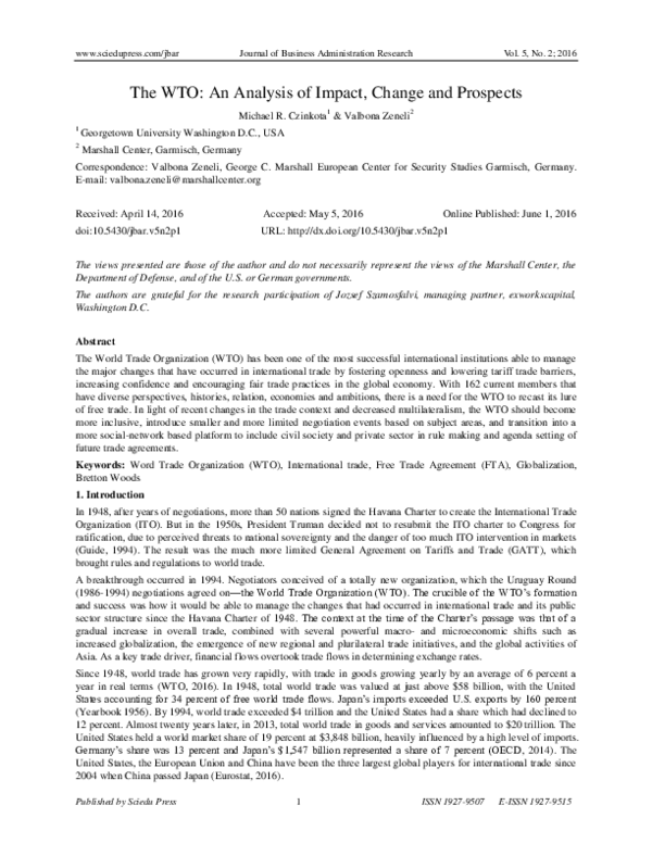 (PDF) The WTO: An Analysis of Impact, Change and Prospects