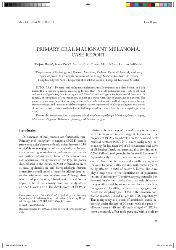 (PDF) Primary oral malignant melanoma case report Tatjana Bujas
