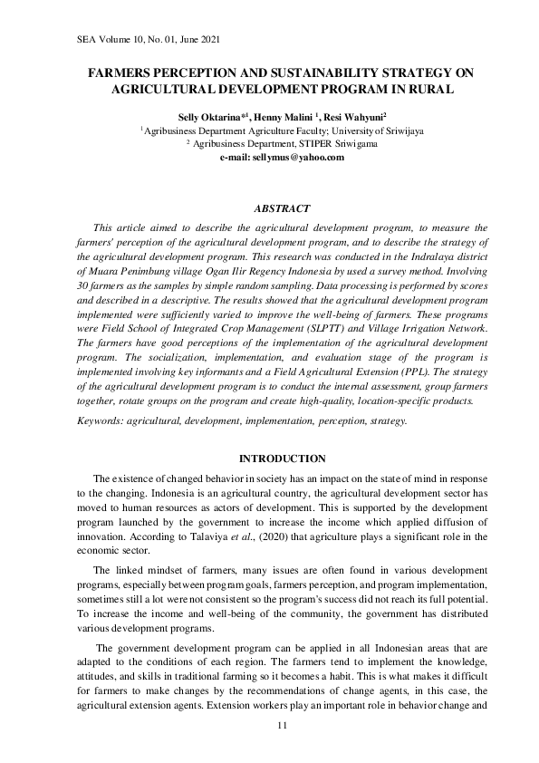 (PDF) Farmers Perception And Sustainability Strategy On Agricultural ...