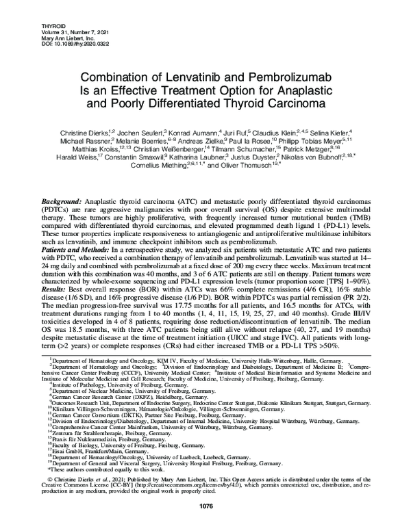 (PDF) Combination of Lenvatinib and Pembrolizumab Is an Effective ...