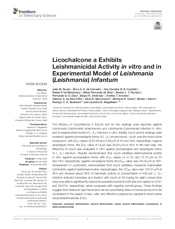 (PDF) Licochalcone a Exhibits Leishmanicidal Activity in vitro and in ...
