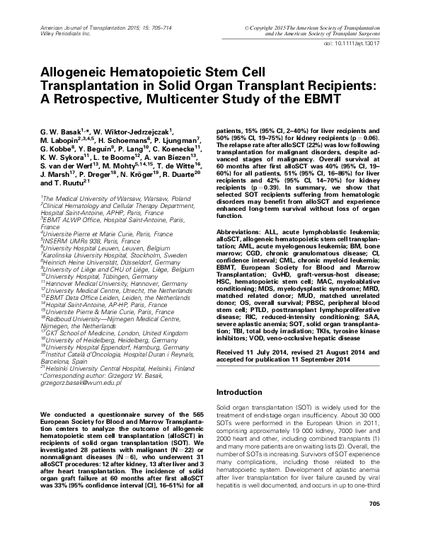 (PDF) Allogeneic Hematopoietic Stem Cell Transplantation in Solid Organ ...