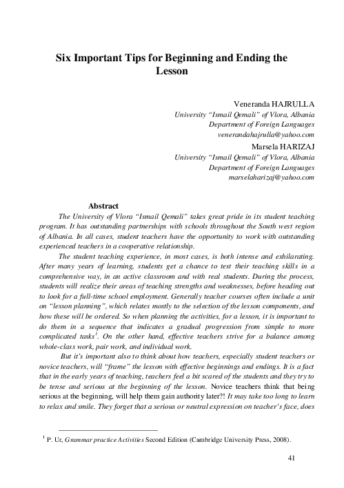 (PDF) Six Important Tips for Beginning and Ending the Lesson