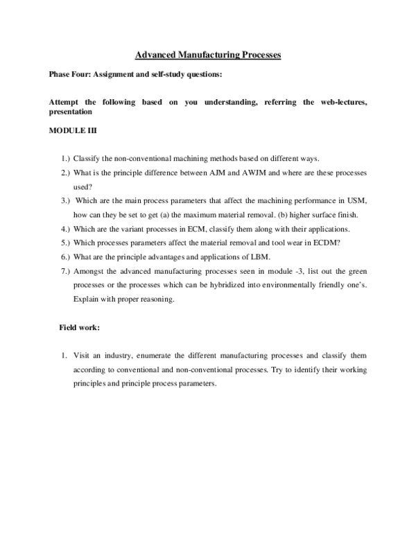(PDF) Advanced Manufacturing Processes