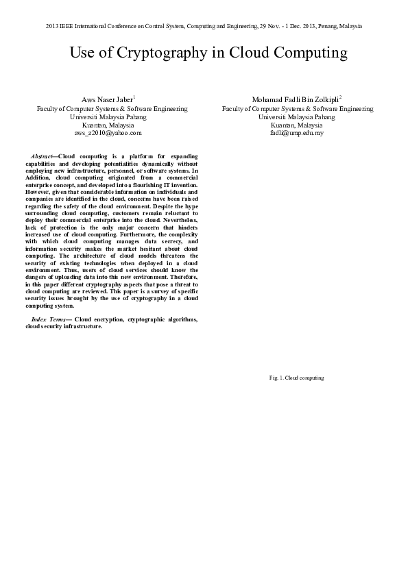 (PDF) Use of cryptography in cloud computing