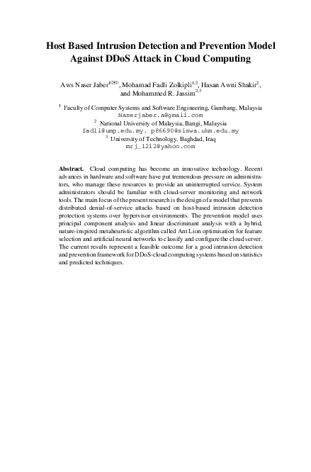 (PDF) Host Based Intrusion Detection and Prevention Model Against DDoS ...