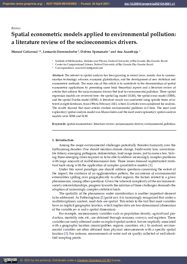 (PDF) Spatial Econometric Models Applied to Environmental Pollution: A ...